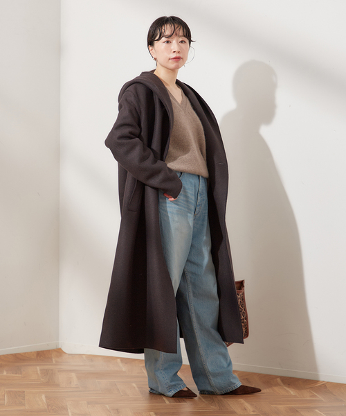 別注【HARRIS WHARF LONDON】Women hooded coat pressed woo：コート