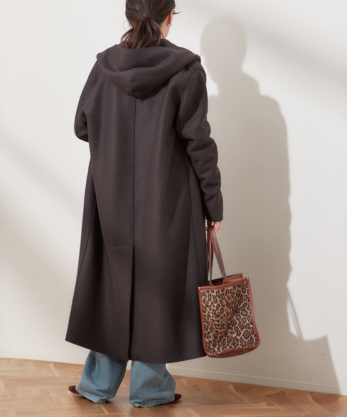 別注【HARRIS WHARF LONDON】Women hooded coat pressed woo：コート