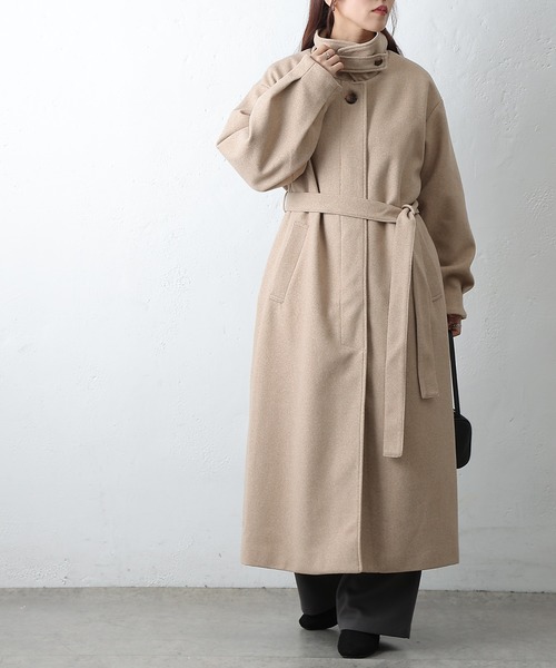 COLONY 2139(コロニートゥーワンスリーナイン)の「ベルト付ボリューム袖ステンカラーコート(ステンカラーコート・レディース・ブラウン/ベージュ/ブラック/チャコールグレー・FREE)」の4枚目の写真