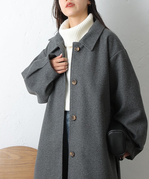 セール】ベルト付ボリューム袖ステンカラーコート（ステンカラーコート