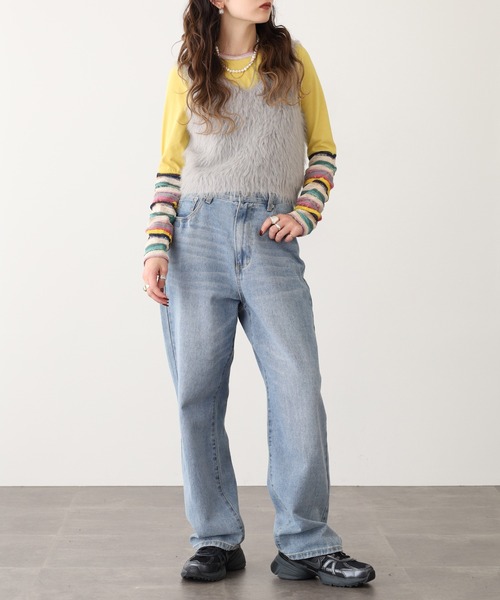 Quelle Chance(ケルシャンス)の「袖 JQ ジャガード切替プルオーバー 長袖 Tシャツ(Tシャツ/カットソー・レディース・イエロー/カーキ/チャコールグレー/ブルー・M/L)」の8枚目の写真