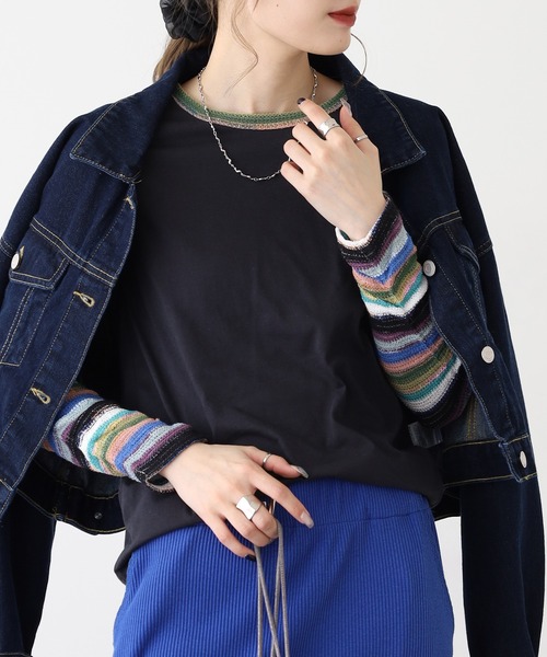Quelle Chance(ケルシャンス)の「袖 JQ ジャガード切替プルオーバー 長袖 Tシャツ(Tシャツ/カットソー・レディース・イエロー/カーキ/チャコールグレー/ブルー・M/L)」の16枚目の写真