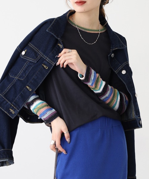Quelle Chance(ケルシャンス)の「袖 JQ ジャガード切替プルオーバー 長袖 Tシャツ(Tシャツ/カットソー・レディース・イエロー/カーキ/チャコールグレー/ブルー・M/L)」の17枚目の写真