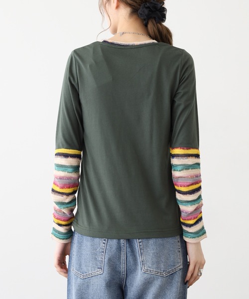 Quelle Chance(ケルシャンス)の「袖 JQ ジャガード切替プルオーバー 長袖 Tシャツ(Tシャツ/カットソー・レディース・イエロー/カーキ/チャコールグレー/ブルー・M/L)」の12枚目の写真