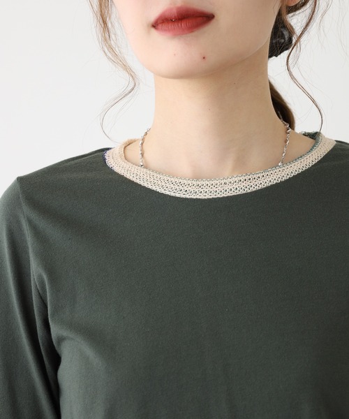 Quelle Chance(ケルシャンス)の「袖 JQ ジャガード切替プルオーバー 長袖 Tシャツ(Tシャツ/カットソー・レディース・イエロー/カーキ/チャコールグレー/ブルー・M/L)」の13枚目の写真
