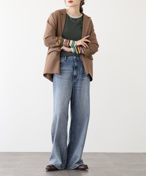Quelle Chance(ケルシャンス)の「袖 JQ ジャガード切替プルオーバー 長袖 Tシャツ(Tシャツ/カットソー・レディース・イエロー/カーキ/チャコールグレー/ブルー・M/L)」の9枚目の写真