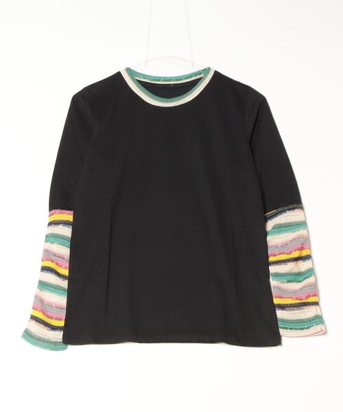 Quelle Chance(ケルシャンス)の「袖 JQ ジャガード切替プルオーバー 長袖 Tシャツ(Tシャツ/カットソー・レディース・イエロー/カーキ/チャコールグレー/ブルー・M/L)」の15枚目の写真