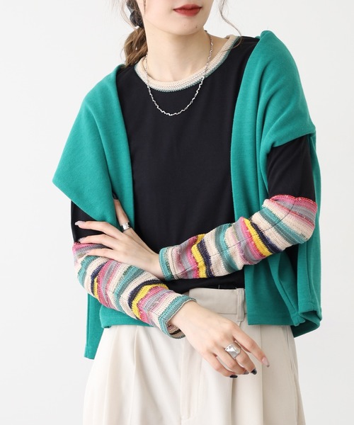 Quelle Chance(ケルシャンス)の「袖 JQ ジャガード切替プルオーバー 長袖 Tシャツ(Tシャツ/カットソー・レディース・イエロー/カーキ/チャコールグレー/ブルー・M/L)」の20枚目の写真