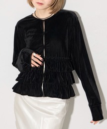 ベロア裾フリルカーディガン