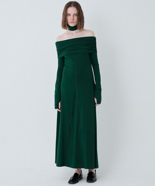 SORIN(ソリン )の「Off Shoulder Flared Dress/オフショルダーフレアドレス(ワンピース・レディース・ダークグリーン/ブラック・38/36)」の1枚目の写真
