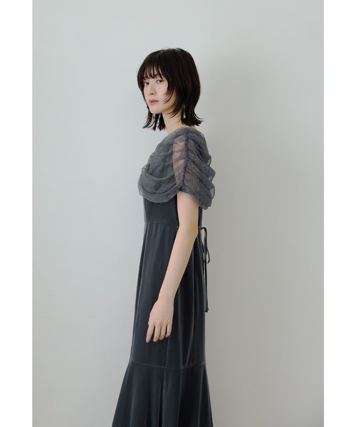 niana(ニアナ)の「ラインストーンチュールオフショルベロアドレス パーティードレス オケージョンドレス 結婚式 二次会 同窓会 成人式 お呼ばれワンピース(ドレス・レディース・ブラック/チャコール・M)」の13枚目の写真