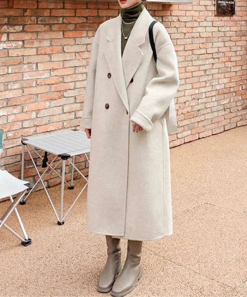 【9/25まで】パワーショルダー ダブルチェスター スーパーロング コート ロング丈 パワーショルダー チェスターコート FQ24W069【Fano Studios