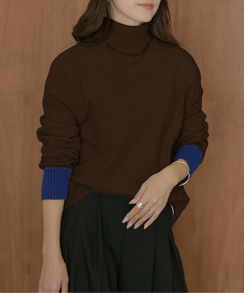 セール】袖口バイカラータートルネックニット（ニット/セーター