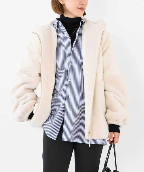 MICA&DEAL（マイカ＆ディール）の「ボアドッキングフーデットブルゾン（ブルゾン・レディース・オフホワイト/ブラック/ブラウン・FREE）」の2枚目の写真