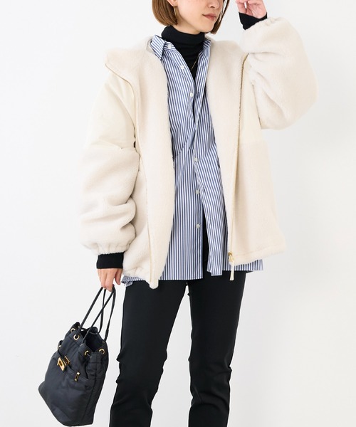 MICA&DEAL（マイカ＆ディール）の「ボアドッキングフーデットブルゾン（ブルゾン・レディース・オフホワイト/ブラック/ブラウン・FREE）」の6枚目の写真