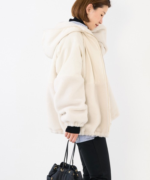 MICA&DEAL（マイカ＆ディール）の「ボアドッキングフーデットブルゾン（ブルゾン・レディース・オフホワイト/ブラック/ブラウン・FREE）」の7枚目の写真