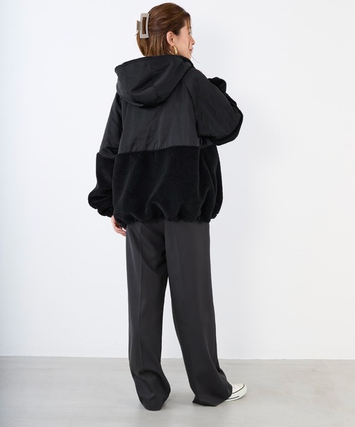 2022AW マイカ＆ディール ブルゾン 黒 ジャケット ドッキング ウール ボアドッキングフーデットブルゾン/0125406328 | MICA&DEAL ONLINE STORE