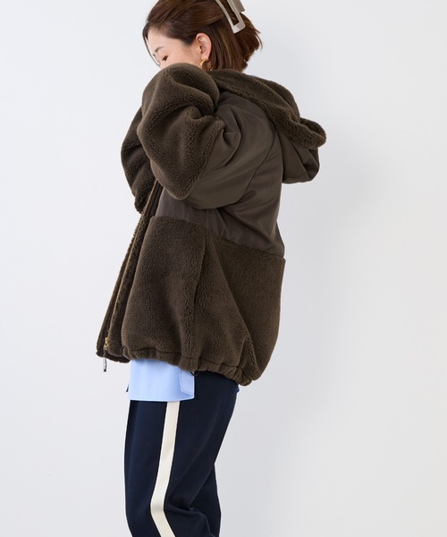 2022AW マイカ＆ディール ブルゾン 黒 ジャケット ドッキング ウール ボアドッキングフーデットブルゾン/0125406328 | MICA&DEAL ONLINE STORE