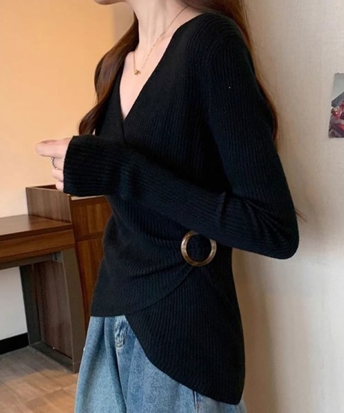 SallyLunn（サリーラン）の「ウエストマーククロスニットトップス（ニット/セーター・レディース・ホワイト/モカ/ブラック・L/M）」の9枚目の写真