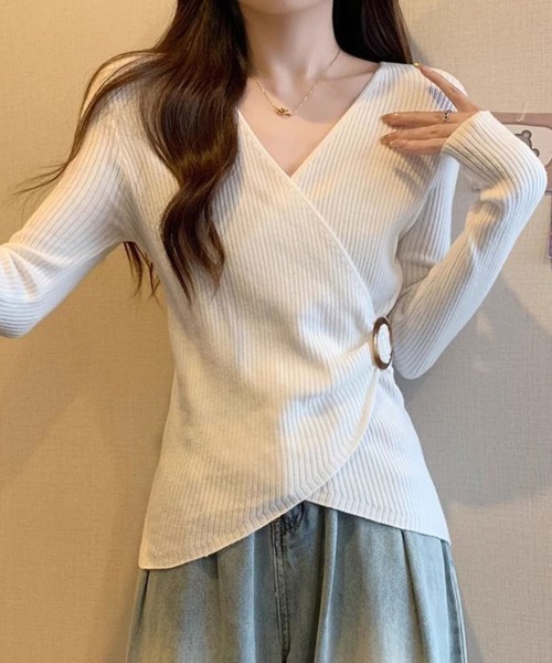 SallyLunn（サリーラン）の「ウエストマーククロスニットトップス（ニット/セーター・レディース・ホワイト/モカ/ブラック・L/M）」の12枚目の写真