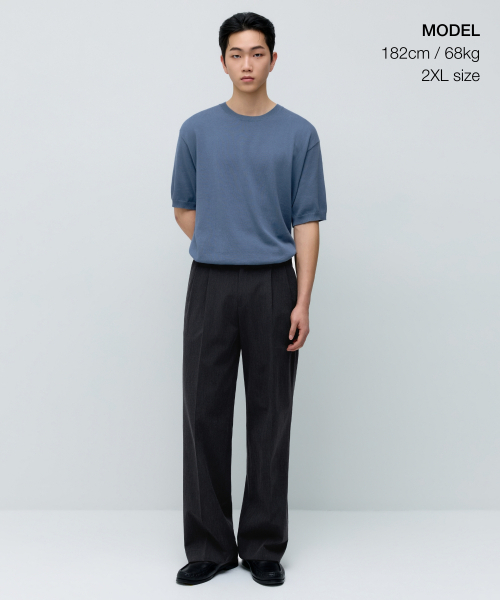 MUSINSA STANDARD（ムシンサスタンダード）の「ウォッシャブルスーピマコットンクルーネック半袖ニット[ブルーグレー]（ニット/セーター・メンズ・その他・XX-LARGE）」の4枚目の写真