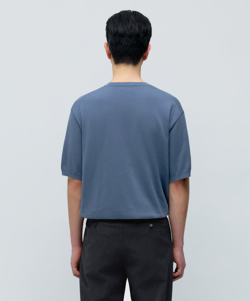 MUSINSA STANDARD（ムシンサスタンダード）の「ウォッシャブルスーピマコットンクルーネック半袖ニット[ブルーグレー]（ニット/セーター・メンズ・その他・XX-LARGE）」の5枚目の写真