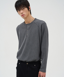 DOFFJASON（ドフジェーソン）の「スティッチワッフルヘンリーネックチャコール（Tシャツ/カットソー）」