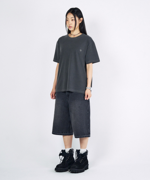 SLOWACID（スローアシッド）の「ピグメントストライプベーシック半袖Tシャツ[チャコール]（Tシャツ/カットソー・レディース・その他・SMALL/MEDIUM/LARGE/X-LARGE）」の2枚目の写真