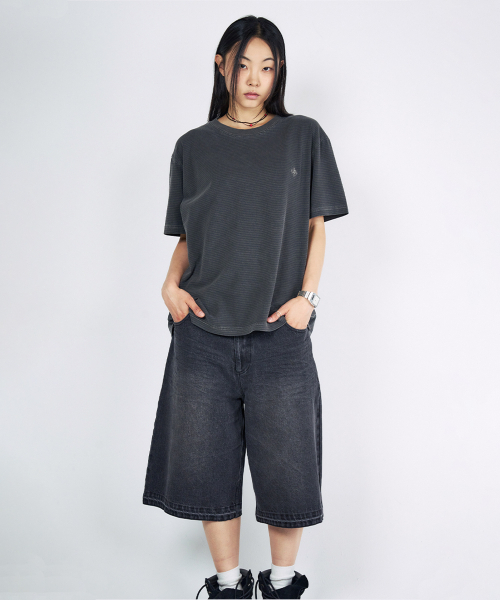 SLOWACID（スローアシッド）の「ピグメントストライプベーシック半袖Tシャツ[チャコール]（Tシャツ/カットソー・レディース・その他・SMALL/MEDIUM/LARGE/X-LARGE）」の3枚目の写真