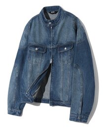 TRILLION（トリリオン）の「フェイドウォッシングバイカーデニムジャケット (ブルー)（デニムジャケット）」