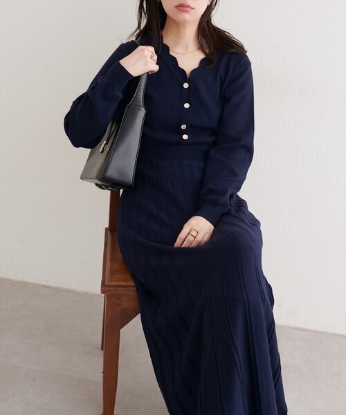 natural couture（ナチュラルクチュール）の「スカラッププリーツニットワンピース（ワンピース・レディース・ピンク/ブラウン/ネイビー/アイボリー・FREE）」の20枚目の写真