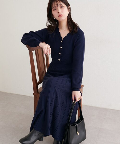 natural couture（ナチュラルクチュール）の「スカラッププリーツニットワンピース（ワンピース・レディース・ピンク/ブラウン/ネイビー/アイボリー・FREE）」の21枚目の写真