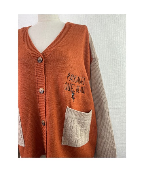 Rydia（リディア）の「ドルマン配色ニットカーディガン（カーディガン/ボレロ・レディース・ブラック/オレンジ/ベージュ・M）」の6枚目の写真