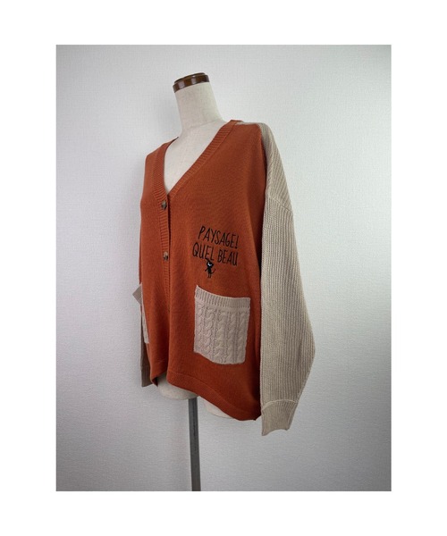 Rydia（リディア）の「ドルマン配色ニットカーディガン（カーディガン/ボレロ・レディース・ブラック/オレンジ/ベージュ・M）」の7枚目の写真