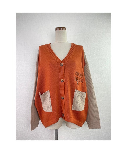 Rydia（リディア）の「ドルマン配色ニットカーディガン（カーディガン/ボレロ・レディース・ブラック/オレンジ/ベージュ・M）」の5枚目の写真