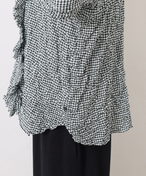 シャーリングチェック フリルブラウス（シャツ/ブラウス）｜JOURNAL