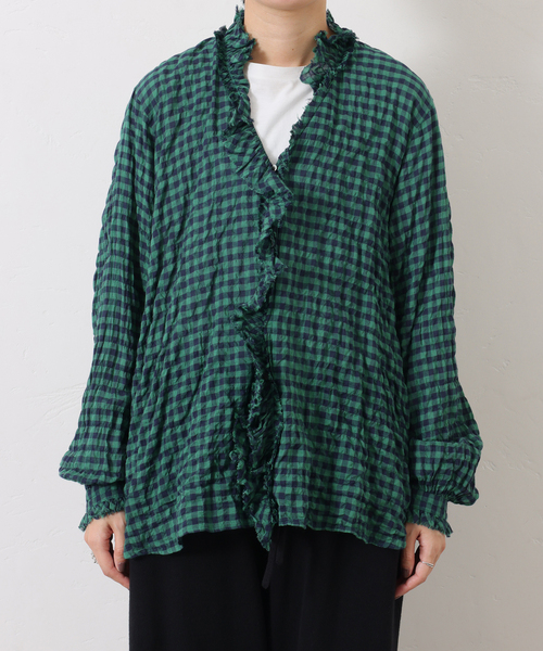 シャーリングチェック フリルブラウス（シャツ/ブラウス）｜JOURNAL