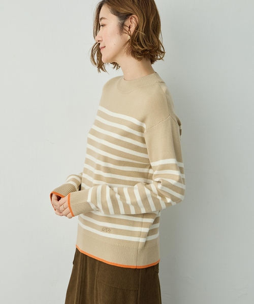 Petit Honfleur（プチオンフルール）の「配色ボーダーブルオーバー【洗濯機OK・もちもち素材】（ニット/セーター・レディース・ベージュ/ネイビー/アイボリー・M/L）」の4枚目の写真