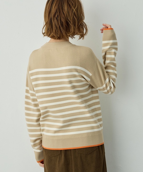 Petit Honfleur（プチオンフルール）の「配色ボーダーブルオーバー【洗濯機OK・もちもち素材】（ニット/セーター・レディース・ベージュ/ネイビー/アイボリー・M/L）」の6枚目の写真