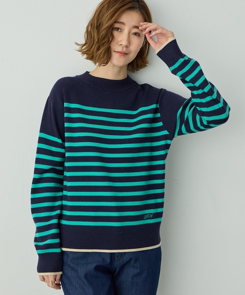 Petit Honfleur（プチオンフルール）の「配色ボーダーブルオーバー【洗濯機OK・もちもち素材】（ニット/セーター・レディース・ベージュ/ネイビー/アイボリー・M/L）」の8枚目の写真