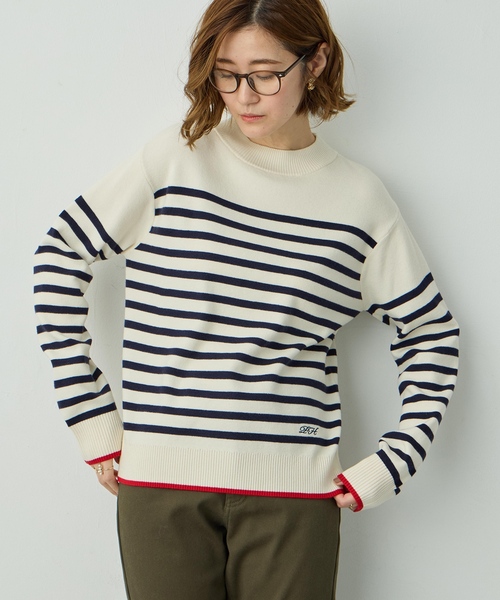 Petit Honfleur（プチオンフルール）の「配色ボーダーブルオーバー【洗濯機OK・もちもち素材】（ニット/セーター・レディース・ベージュ/ネイビー/アイボリー・M/L）」の9枚目の写真