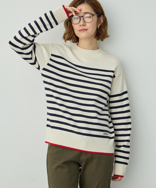 Petit Honfleur（プチオンフルール）の「配色ボーダーブルオーバー【洗濯機OK・もちもち素材】（ニット/セーター・レディース・ベージュ/ネイビー/アイボリー・M/L）」の10枚目の写真