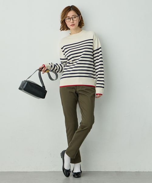 Petit Honfleur（プチオンフルール）の「配色ボーダーブルオーバー【洗濯機OK・もちもち素材】（ニット/セーター・レディース・ベージュ/ネイビー/アイボリー・M/L）」の12枚目の写真