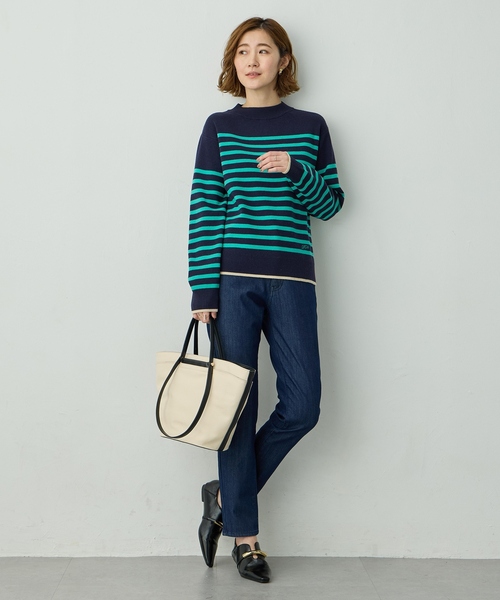 Petit Honfleur（プチオンフルール）の「配色ボーダーブルオーバー【洗濯機OK・もちもち素材】（ニット/セーター・レディース・ベージュ/ネイビー/アイボリー・M/L）」の14枚目の写真