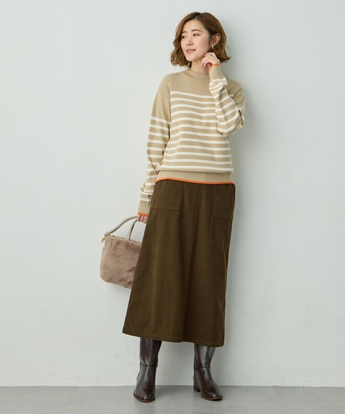 Petit Honfleur（プチオンフルール）の「配色ボーダーブルオーバー【洗濯機OK・もちもち素材】（ニット/セーター・レディース・ベージュ/ネイビー/アイボリー・M/L）」の17枚目の写真