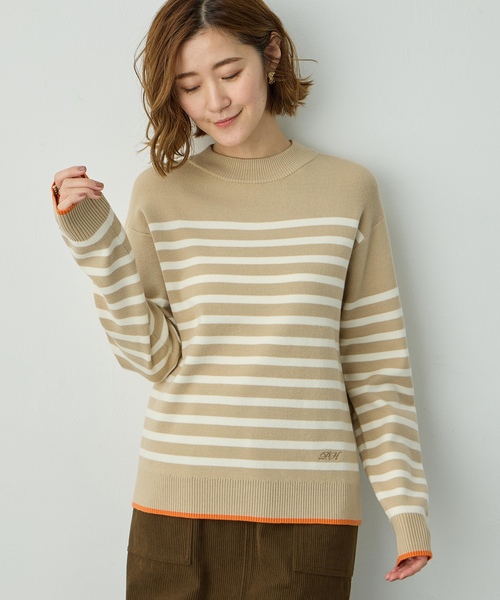 Petit Honfleur（プチオンフルール）の「配色ボーダーブルオーバー【洗濯機OK・もちもち素材】（ニット/セーター・レディース・ベージュ/ネイビー/アイボリー・M/L）」の3枚目の写真