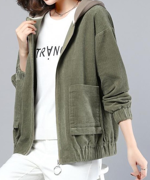 SallyLunn（サリーラン）の「フード付きコーデュロイジップジャンパー（その他アウター・レディース・ブラウン/ホワイト/カーキ・LARGE/MEDIUM）」の3枚目の写真