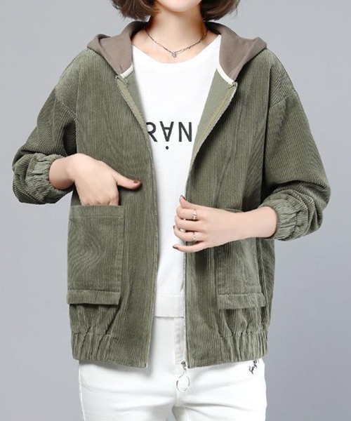 SallyLunn（サリーラン）の「フード付きコーデュロイジップジャンパー（その他アウター・レディース・ブラウン/ホワイト/カーキ・LARGE/MEDIUM）」の9枚目の写真