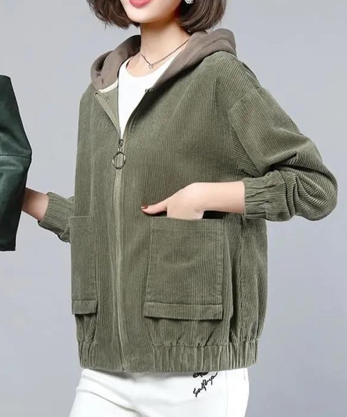 SallyLunn（サリーラン）の「フード付きコーデュロイジップジャンパー（その他アウター・レディース・ブラウン/ホワイト/カーキ・LARGE/MEDIUM）」の10枚目の写真