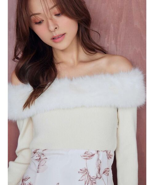 MERCURYDUO(マーキュリーデュオ)の「花柄オフショルニットドッキングワンピース(ワンピース・レディース・アイボリー/ブラウン・MEDIUM/SMALL)」の6枚目の写真